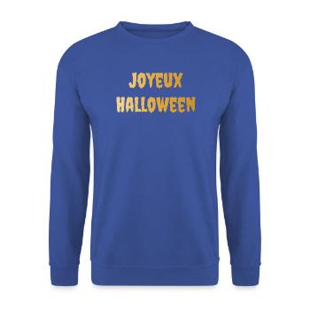 HALLOWEEN. KÜRBIS. HALLOWEEN KÜRBIS - Unisex Pullover - Royalblau - Vorne - Alina (178cm) & Michal (187cm)