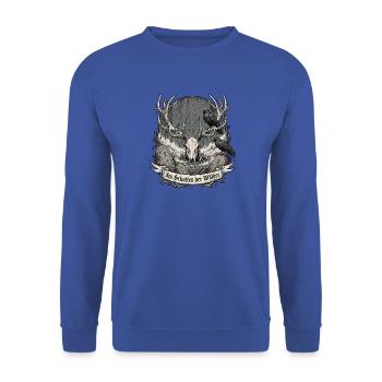 Der Gehörnte im Nebelmoor - Unisex Pullover - Royalblau - Vorne - Alina (178cm) & Michal (187cm)