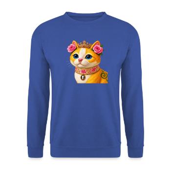 Katzenprinzessin mit Blumendekorationen - Unisex Pullover - Royalblau - Vorne - Alina (178cm) & Michal (187cm)