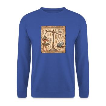 Data Scientist wiegt die Festplatte - Unisex Pullover - Royalblau - Vorne - Alina (178cm) & Michal (187cm)