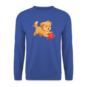 Fröhlicher Hund mit Ball Cartoon - Unisex Pullover - Royalblau - Vorne - Alina (178cm) & Michal (187cm)