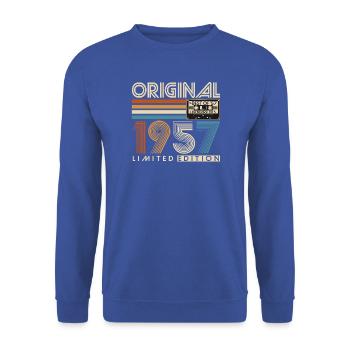 Original 1957 Jahrgang Vintage Geburtstag Geschenk - Unisex Pullover - Royalblau - Vorne - Alina (178cm) & Michal (187cm)