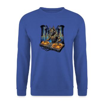 DJ Anubis an den Turntables - Unisex Pullover - Royalblau - Vorne - Alina (178cm) & Michal (187cm)