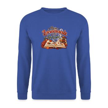 48 Kapitel – Cozy Buch Design für Leseratten - Unisex Pullover - Royalblau - Vorne - Alina (178cm) & Michal (187cm)
