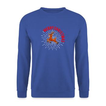 Merry Christmas - Rentier mit rotem Schriftbogen - Unisex Pullover - Royalblau - Vorne - Alina (178cm) & Michal (187cm)