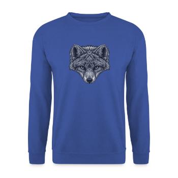 graues polarfuchs gesicht, Linienkunst Schwarzweiß - Unisex Pullover - Royalblau - Vorne - Alina (178cm) & Michal (187cm)