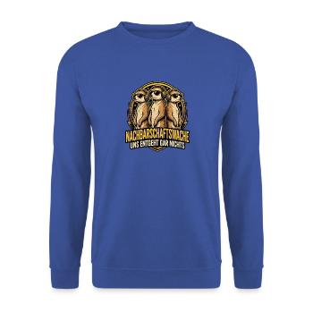 Nachbar Erdmännchen - Unisex Pullover - Royalblau - Vorne - Alina (178cm) & Michal (187cm)