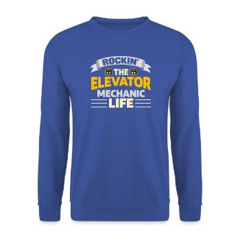 Rockin The Elevator Mechanic Life Aufzugsmonteur - Unisex Pullover - Royalblau - Vorne - Alina (178cm) & Michal (187cm)