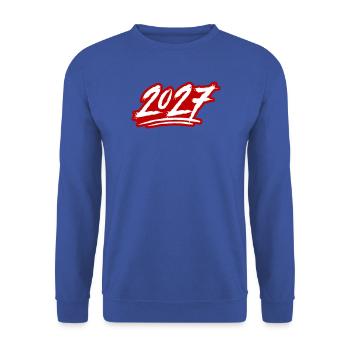 2027 Jahreszahl - Unisex Pullover - Royalblau - Vorne - Alina (178cm) & Michal (187cm)