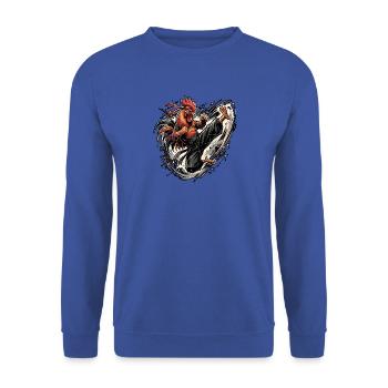 Karate Chicken - Unisex Pullover - Royalblau - Vorne - Alina (178cm) & Michal (187cm)