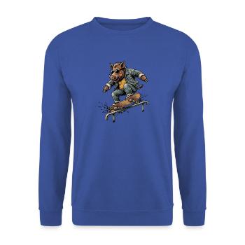 Skater Wildschwein - Unisex Pullover - Royalblau - Vorne - Alina (178cm) & Michal (187cm)