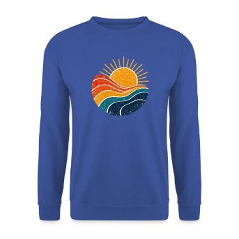 Sun & Wave – Retro-Sonne im Vintage-Look - Unisex Pullover - Royalblau - Vorne - Alina (178cm) & Michal (187cm)