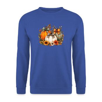 Herbsternte Kürbisstrauß - Unisex Pullover - Royalblau - Vorne - Alina (178cm) & Michal (187cm)