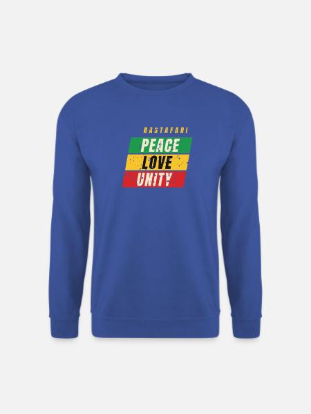 Rastafari Peace Love Unity – Rot Gold Grün - Unisex Pullover - Royalblau