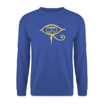 Auge von Horus, antikes UFO - Unisex Pullover - Royalblau - Vorne - Alina (178cm) & Michal (187cm)