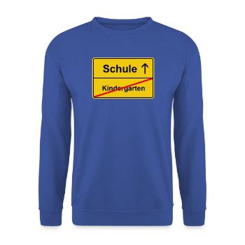Schule Kindergarten Einschulung Lustiges Motiv - Unisex Pullover - Royalblau - Vorne - Alina (178cm) & Michal (187cm)