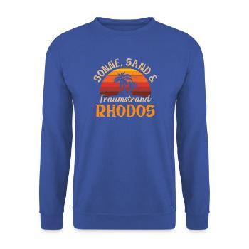 Sonne Sand und Traumstrand – Rhodos - Unisex Pullover - Royalblau - Vorne - Alina (178cm) & Michal (187cm)