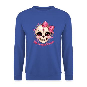 Glitzernder Pinkes Sugar Skull mit Schleife - Unisex Pullover - Royalblau - Vorne - Alina (178cm) & Michal (187cm)