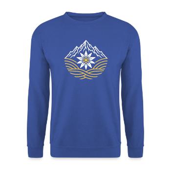 Alpen Berge Edelweiß Wandern Bergsteigen - Unisex Pullover - Royalblau - Vorne - Alina (178cm) & Michal (187cm)