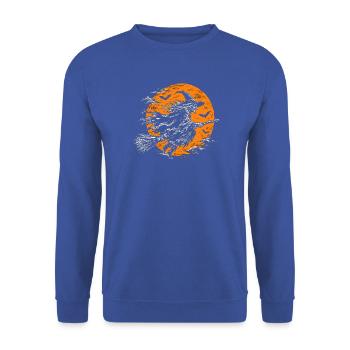 Die Hexe auf dem Besen vor dem Vollmond - Unisex Pullover - Royalblau - Vorne - Alina (178cm) & Michal (187cm)