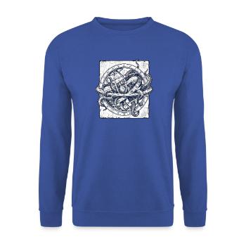 Nautischer Kraken Globus - Unisex Pullover - Royalblau - Vorne - Alina (178cm) & Michal (187cm)