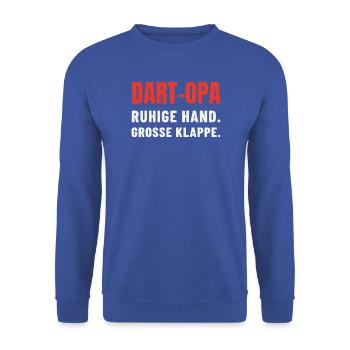 Dart Opa Geschenk: Ruhige Hand, große Klappe - Unisex Pullover - Royalblau - Vorne - Alina (178cm) & Michal (187cm)