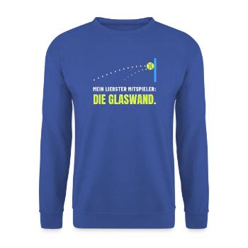 Padel Spruch: Mein Mitspieler die Glaswand - Unisex Pullover - Royalblau - Vorne - Alina (178cm) & Michal (187cm)