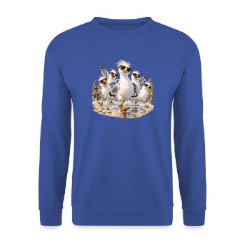 Coole Strandmöwen mit Sonnenbrillen - Unisex Pullover - Royalblau - Vorne - Alina (178cm) & Michal (187cm)