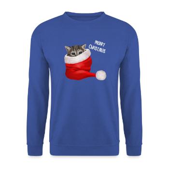 Merry Christmas Kätzchen - In Weihnachtsmütze - Unisex Pullover - Royalblau - Vorne - Alina (178cm) & Michal (187cm)