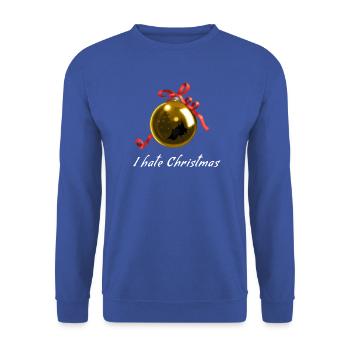 I hate Christmas - Kaputte Christbaumkugel Gold - Unisex Pullover - Royalblau - Vorne - Alina (178cm) & Michal (187cm)