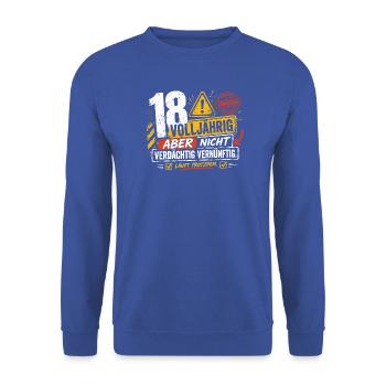 18 Geburtstag Volljährig Lustiger Spruch Geschenk - Unisex Pullover - Royalblau - Vorne - Alina (178cm) & Michal (187cm)