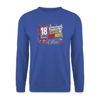 18 Geburtstag Volljährig Party Geschenk Humor - Unisex Pullover - Royalblau - Vorne - Alina (178cm) & Michal (187cm)