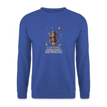 Lustiges Kaffee Shirt, Caffeine Steampunk - Unisex Pullover - Royalblau - Vorne - Alina (178cm) & Michal (187cm)