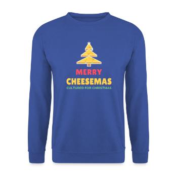 Fröhliche Cheesemas Lustiger Weihnachtskäse - Unisex Pullover - Royalblau - Vorne - Alina (178cm) & Michal (187cm)