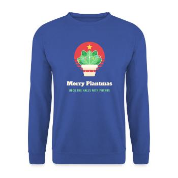Fröhliche Plantmas, lustige Pflanzenliebhaber-Weihnachten - Unisex Pullover - Royalblau - Vorne - Alina (178cm) & Michal (187cm)