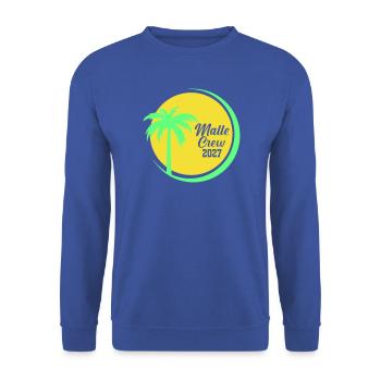 Malle Crew 2027 Palmen Design - Unisex Pullover - Royalblau - Vorne - Alina (178cm) & Michal (187cm)