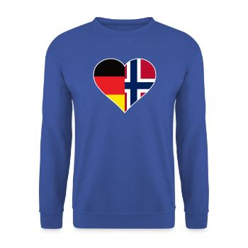 Deutsch-Norwegisches Flaggenherz - Unisex Pullover - Royalblau - Vorne - Alina (178cm) & Michal (187cm)