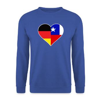 Deutsch-Chilenisches Flaggenherz - Unisex Pullover - Royalblau - Vorne - Alina (178cm) & Michal (187cm)