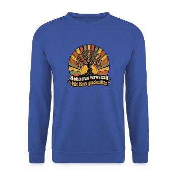 Mediterran Olivenbaum - Unisex Pullover - Royalblau - Vorne - Alina (178cm) & Michal (187cm)