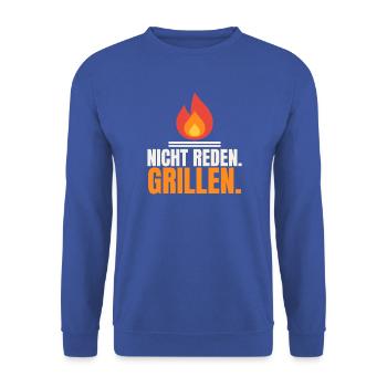 Nicht reden. Grillen. – Grillmeister Spruch - Unisex Pullover - Royalblau - Vorne - Alina (178cm) & Michal (187cm)