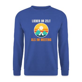 Lieber im Zelt als im Meeting – Camping - Unisex Pullover - Royalblau - Vorne - Alina (178cm) & Michal (187cm)