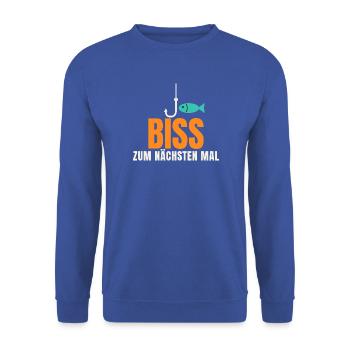 Biss zum nächsten Mal – Angler Spruch - Unisex Pullover - Royalblau - Vorne - Alina (178cm) & Michal (187cm)