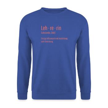 Lehrerin Substantiv Influencerin Schule Geschenk - Unisex Pullover - Royalblau - Vorne - Alina (178cm) & Michal (187cm)