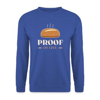 Proof of Life Bäckerei-Grafik - Unisex Pullover - Royalblau - Vorne - Alina (178cm) & Michal (187cm)