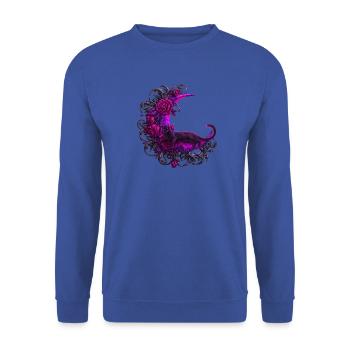 Mondrose Katze im violetten Mond - Unisex Pullover - Royalblau - Vorne - Alina (178cm) & Michal (187cm)