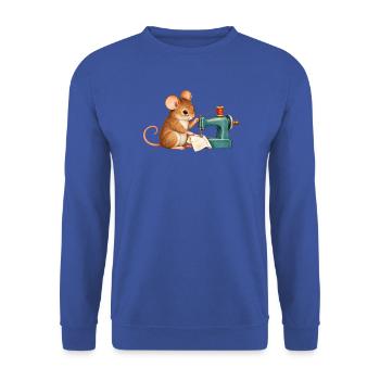 Maus näht mit einer Nähmaschine - Unisex Pullover - Royalblau - Vorne - Alina (178cm) & Michal (187cm)