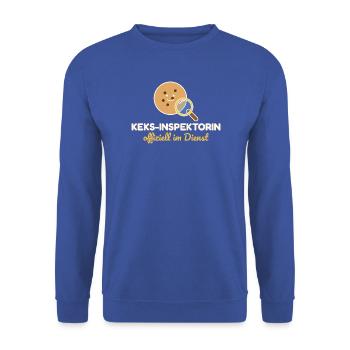 Keks-Inspektorin – Weihnachtsshirt Mädchen lustig - Unisex Pullover - Royalblau - Vorne - Alina (178cm) & Michal (187cm)
