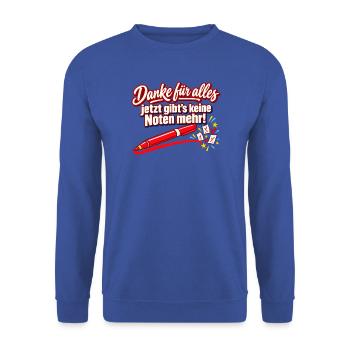 Ruhestand Lehrer Abschiedsgeschenk Danke - Unisex Pullover - Royalblau - Vorne - Alina (178cm) & Michal (187cm)