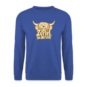 Hochlandrind Fan Geschenk Bauernhof Landleben - Unisex Pullover - Royalblau - Vorne - Alina (178cm) & Michal (187cm)