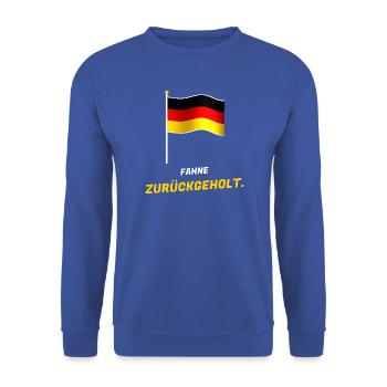 Fahne zurückgeholt - Schwarz Rot Gold - Unisex Pullover - Royalblau - Vorne - Alina (178cm) & Michal (187cm)